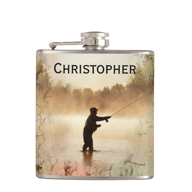 Your Name on Gone Fishing Flask (Front)