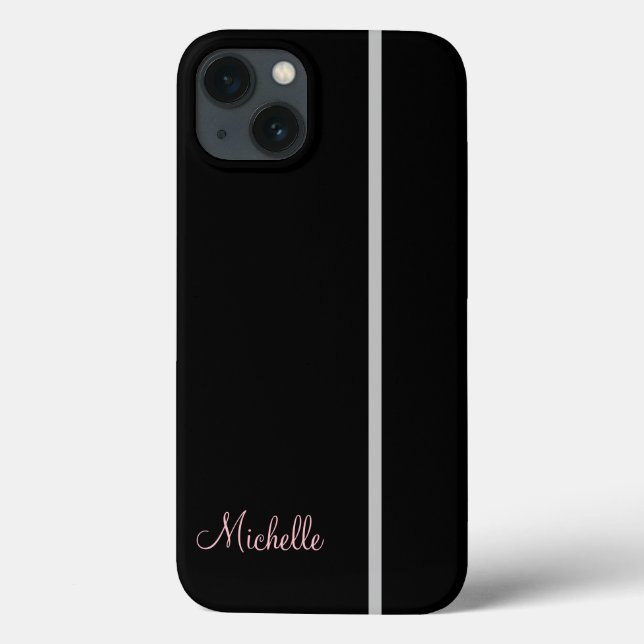 Your Name On Grey Stripe on Black Graphic Case-Mate iPhone Case (Back)