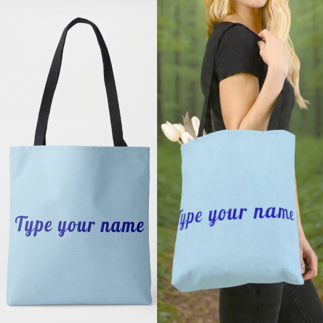 Your Name on Light Blue Tote Bag (Light blue tote bag with your name)