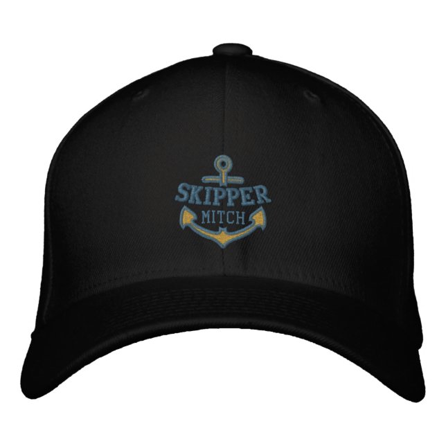 Your Name on Nautical Anchor Embroidery Skipper Embroidered Hat (Front)