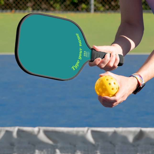 Your Name on Plain Teal Green Pickleball Paddle (Insitu)