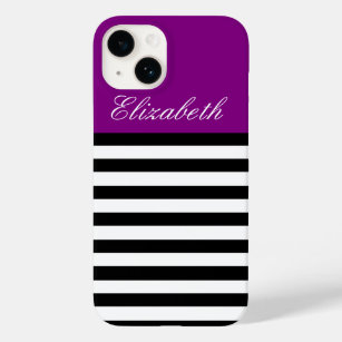 Your Name On Purple, Black  White Striped, Amazing Case-Mate iPhone 14 Case