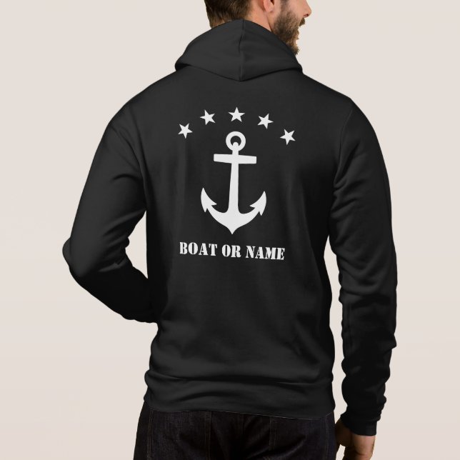 Your Name or Boat Name Classic Anchor Black White Hoodie (Back)