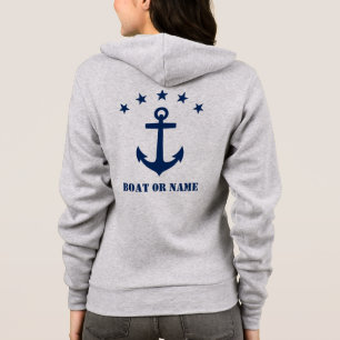 Your Name or Boat Name Classic Anchor Blue & Gray Hoodie