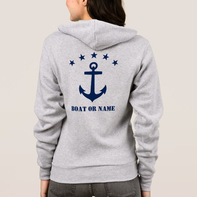 Your Name or Boat Name Classic Anchor Navy & White Hoodie (Back)