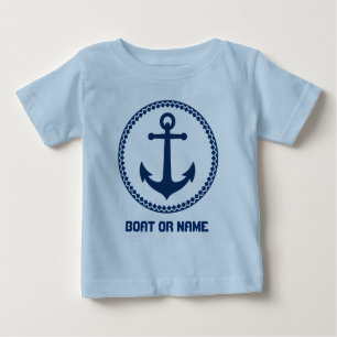 Your Name or Boat Name Sea Anchor Navy and Blue Baby T-Shirt