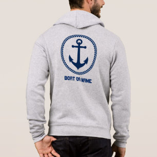 Your Name or Boat Nautical Sea Anchor Blue Grey Hoodie