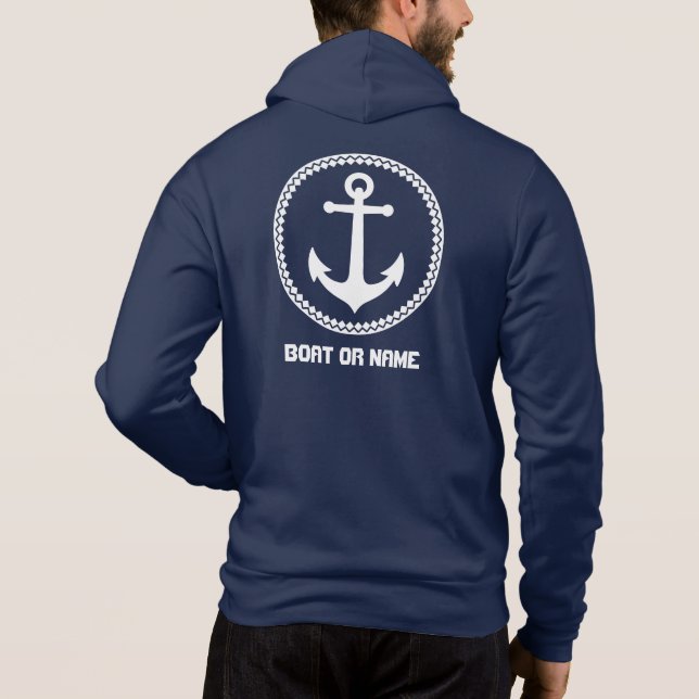Your Name or Boat Nautical Sea Anchor Navy Blue Hoodie (Back)