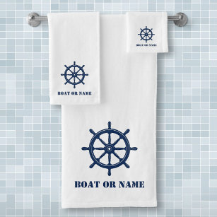 Your Name or Boat Nautical Ships Wheel Helm Bath Towel Set