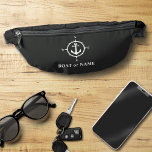 Your Name or Boat Stylish Nautical Compass Anchor  Bum Bags<br><div class="desc">A nautical themed travel fanny pack with your personalised name, boat name, favourite sailing location or other desired text. This stylish design features a custom boat anchor and compass in white highlighted by the bags rich black colour. You can easily edit the design and change the pouch colours to any...</div>