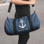 Your Name or Boat Vintage Nautical Anchor  Duffle Bag<br><div class="desc">A nautical themed travel duffle bag with your personalised name, boat name, favourite sailing location or other desired text in a modern, stencil typography. This beautifully simple yet stylish design features a custom boat anchor and text in white highlighted by the bags dusty navy blue colour. You can easily edit...</div>