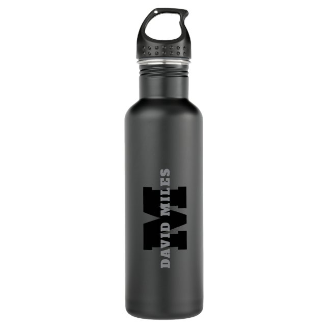 Your Name or Business Name | Modern Masculine Grey 710 Ml Water Bottle (Front)