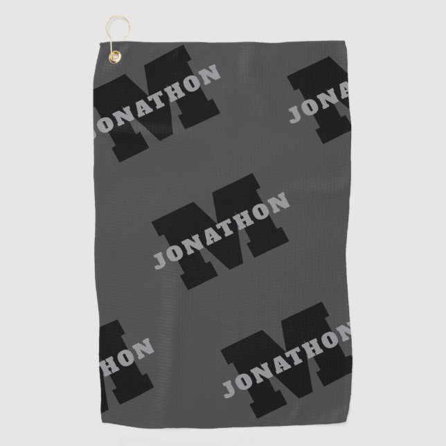 Your Name or Business Name | Modern Masculine Grey Golf Towel (Front)