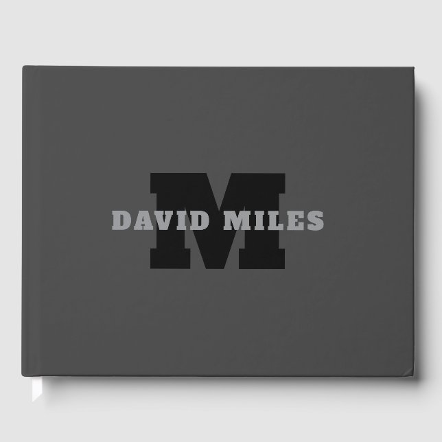 Your Name or Business Name | Modern Masculine Grey Guest Book (Front)