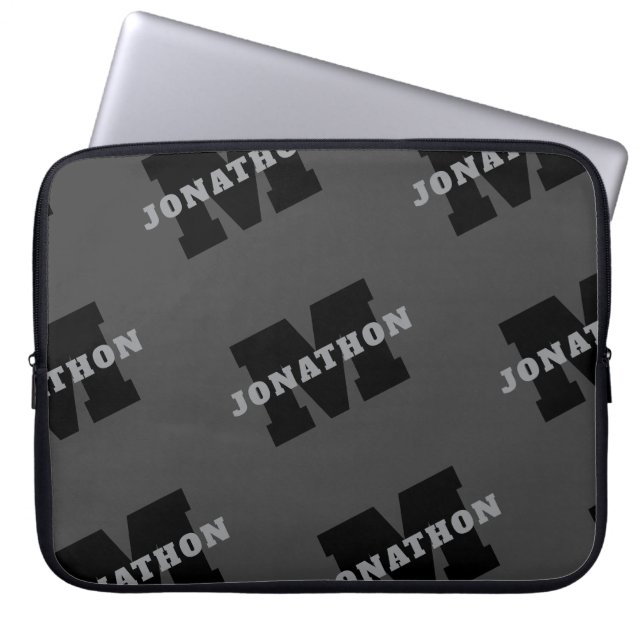Your Name or Business Name | Modern Masculine Grey Laptop Sleeve (Front)