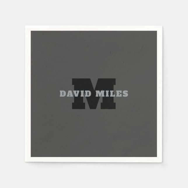 Your Name or Business Name | Modern Masculine Grey Napkin (Front)
