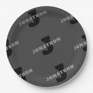 Your Name or Business Name Modern Masculine Grey Paper Plate