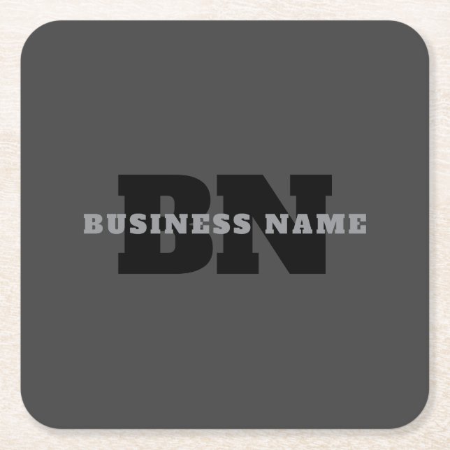 Your Name or Business Name | Modern Masculine Grey Square Paper Coaster (Front)
