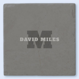 Your Name or Business Name   Modern Masculine Grey Stone Coaster