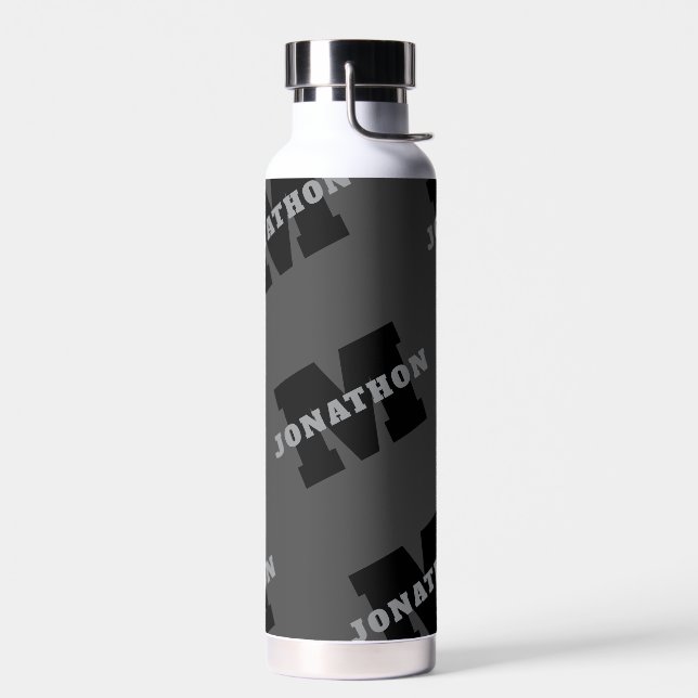 Your Name or Business Name | Modern Masculine Grey Water Bottle (Left)