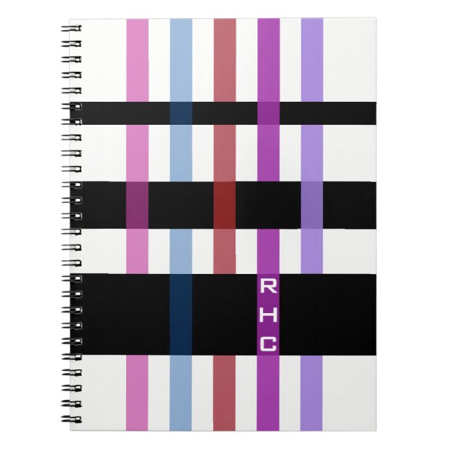 Your Name or Initials & Modern Weaving Stripes Spiral Notebook (Front)