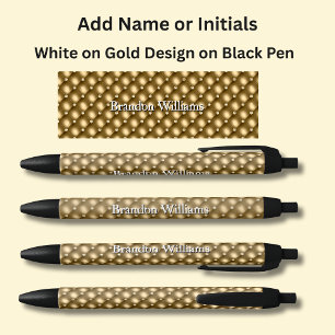 Your Name or Initials on Gold Abstract Black Ink Pen