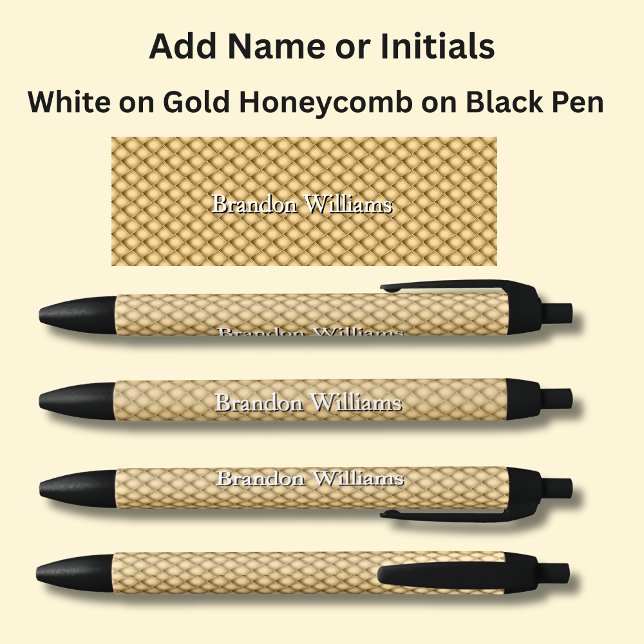 Your Name or Initials on Gold Honeycomb Black Ink Pen (Creator Uploaded)