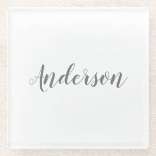 Your Name or Text   Fancy Elegant Script Glass Coaster