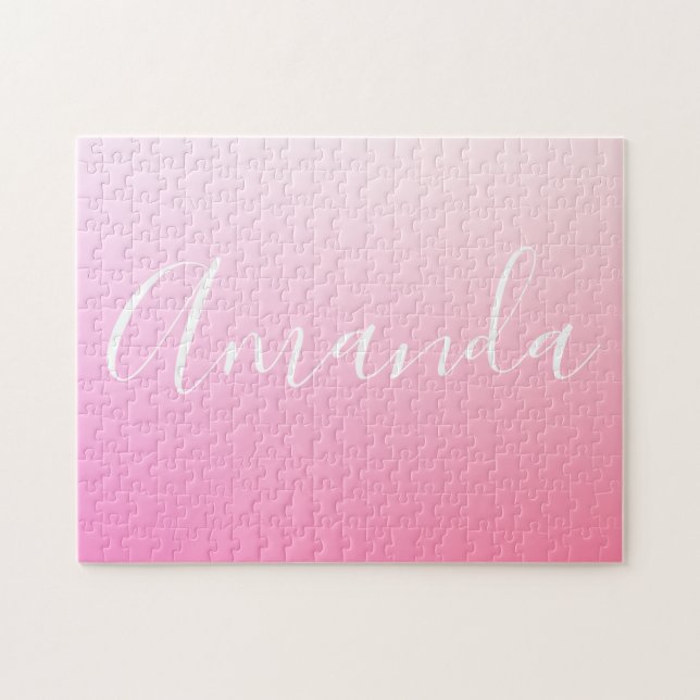 Your Name or Word | Pink Gradient Ombre Jigsaw Puzzle (Horizontal)