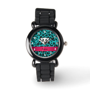 Your name panda bear head turquoise leopard watch