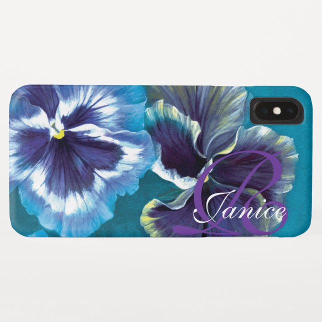 Your name pansy floral aqua ipod touch case (Back (Horizontal))