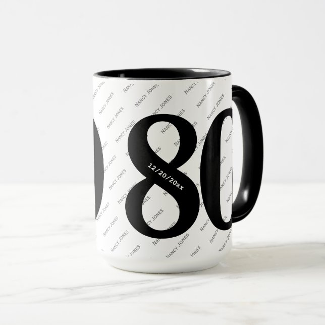 Your Name Pattern - Black & White - Bold 80 Mug (Front Right)