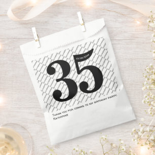 Your Name Pattern Bold Black Age 35 Number Date Favour Bags