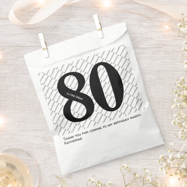 Your Name Pattern Bold Black Age 80 Number Date Favour Bags (Clipped)