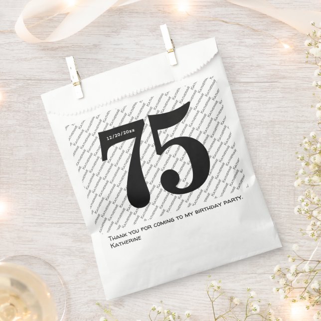Your Name Pattern Bold Black Age Number Date  Favour Bags (Clipped)