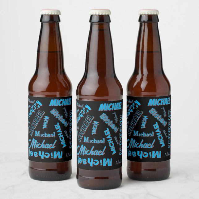 Your name pattern monogram blue red black colour beer bottle label (Bottles)