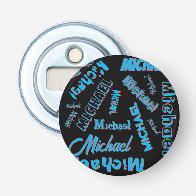 Your name pattern monogram blue red black colour bottle opener (Front)