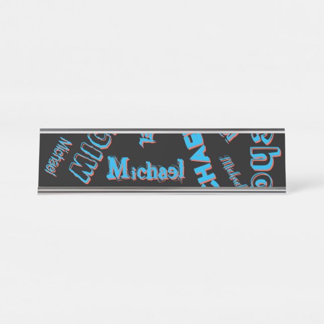 Your name pattern monogram blue red black colour desk name plate (Front)