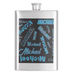 Your name pattern monogram blue red black colour hip flask