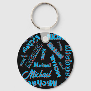 Your name pattern monogram blue red black colour key ring