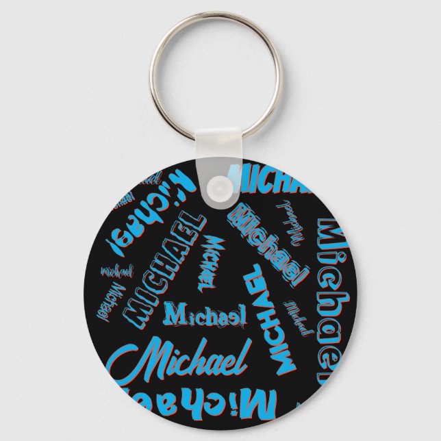 Your name pattern monogram blue red black colour key ring (Front)