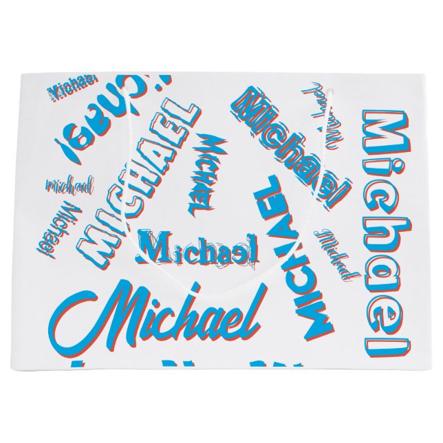Your name pattern monogram blue red black colour large gift bag (Front)