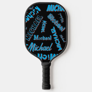 Your name pattern monogram blue red black colour pickleball paddle