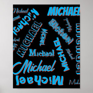 Your name pattern monogram blue red black colour poster