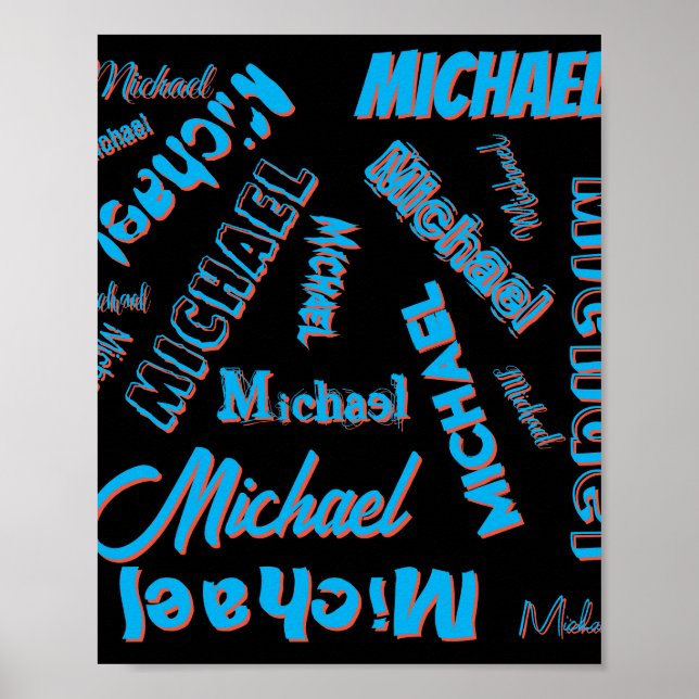 Your name pattern monogram blue red black colour poster (Front)