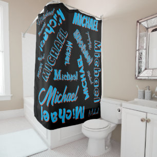 Your name pattern monogram blue red black colour shower curtain