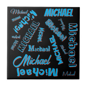 Your name pattern monogram blue red black colour tile
