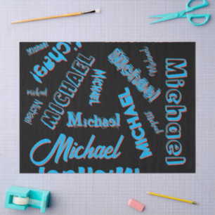 Your name pattern monogram blue red black colour tissue paper