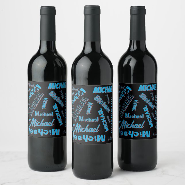 Your name pattern monogram blue red black colour wine label (Bottles)