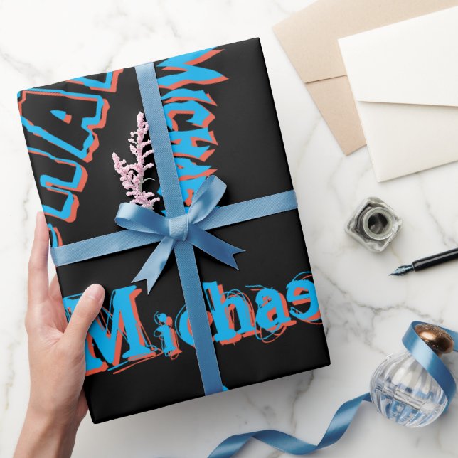 Your name pattern monogram blue red black colour wrapping paper (Gifting)